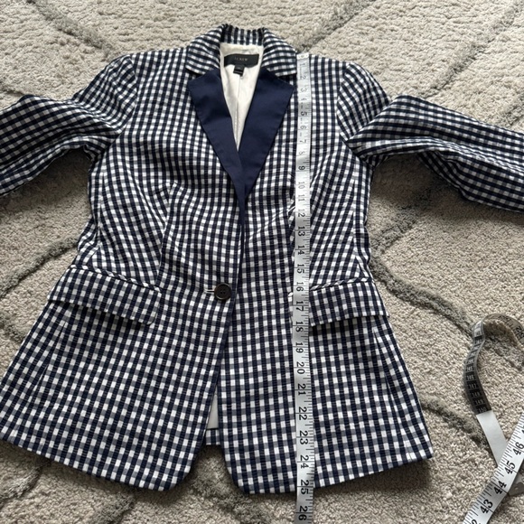 J Crew Gingham Blazer Navy Blue white Cotton 00 - Picture 7 of 9
